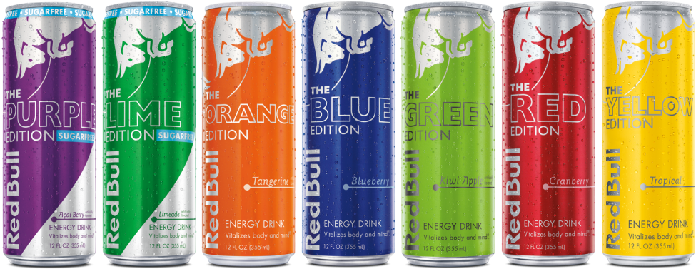 Red Bull Energy Drink Flavors Lineup PNG