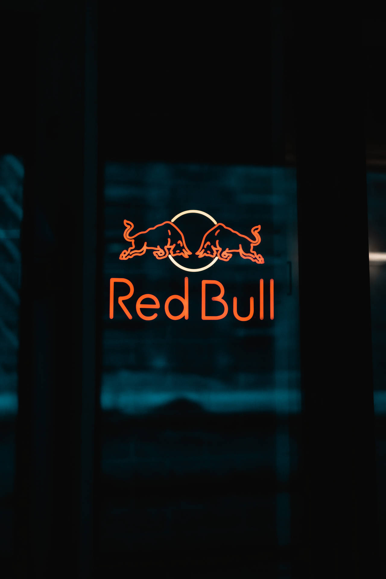 Red Bull Signage Dark Window