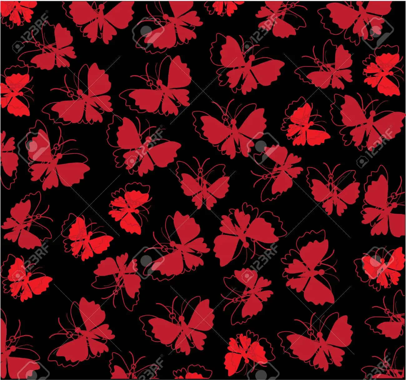 Red Butterflies On Black Background Stock Vector Wallpaper