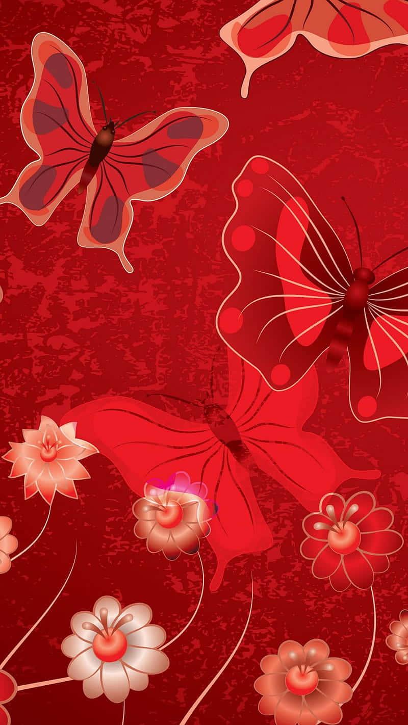 A beautiful red butterfly sitting on a flower Wallpaper