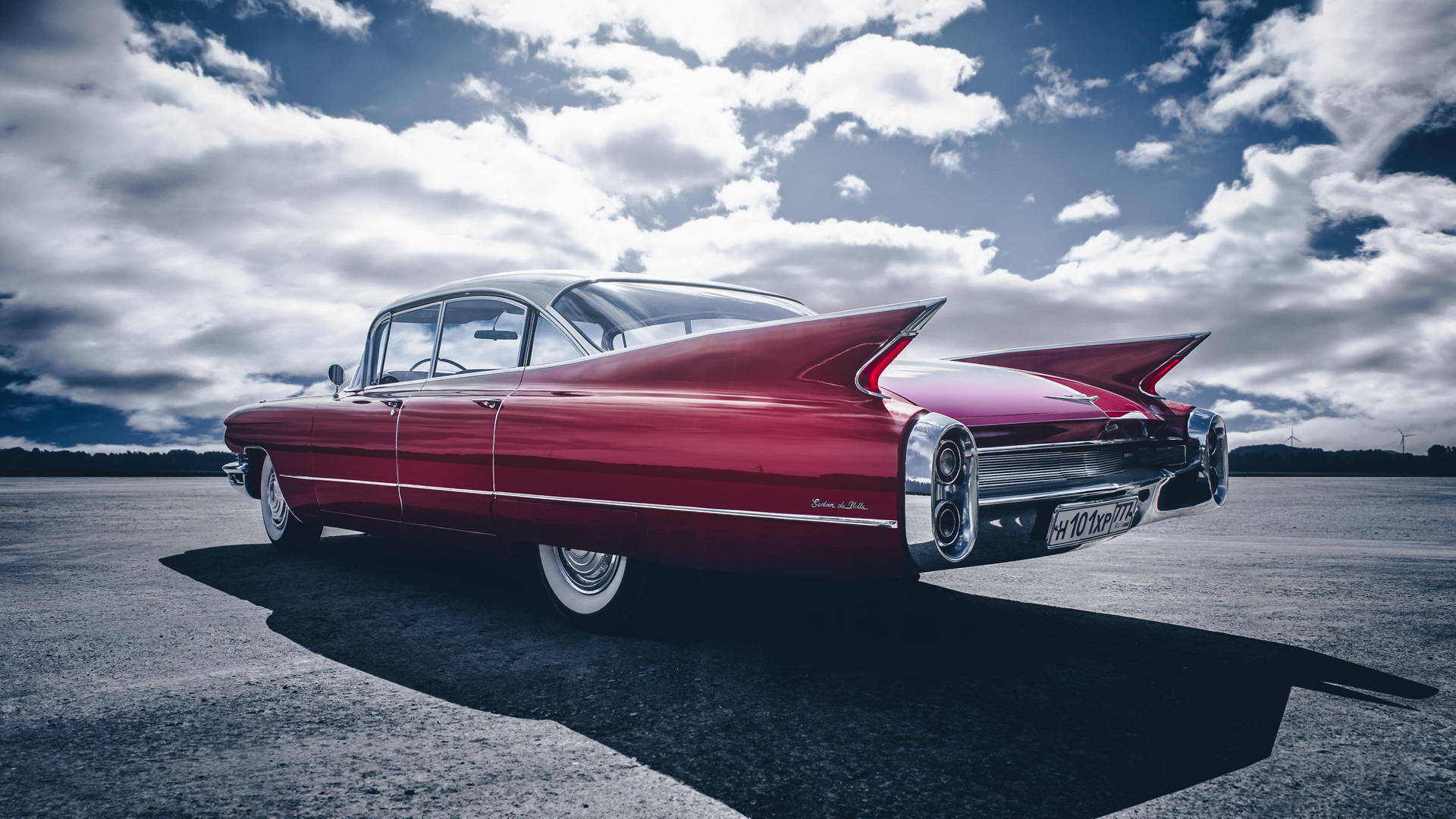 Red Cadillac DeVille Rear View Wallpaper