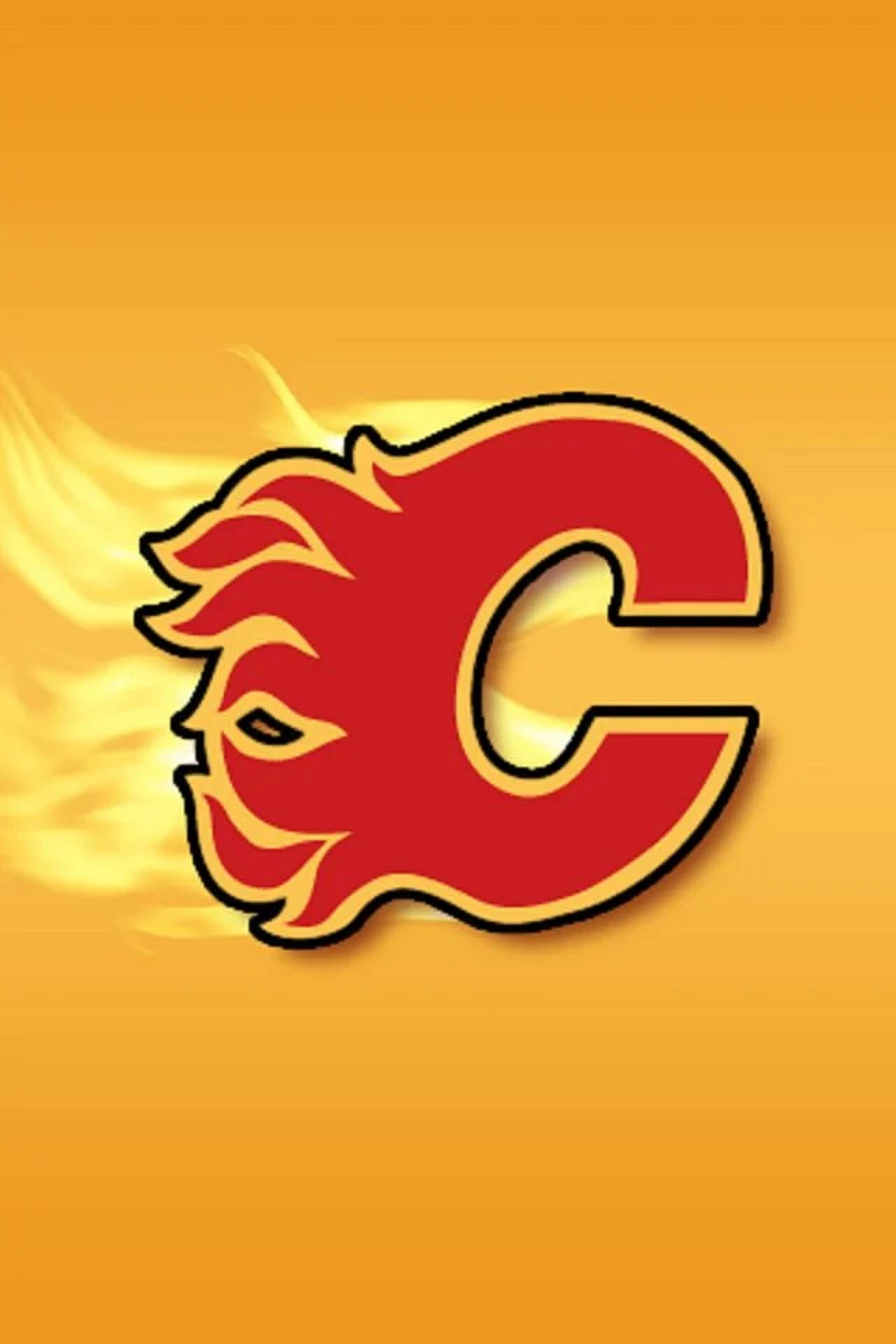 Red Calgary Flames Logo In Yellow Wallpaper