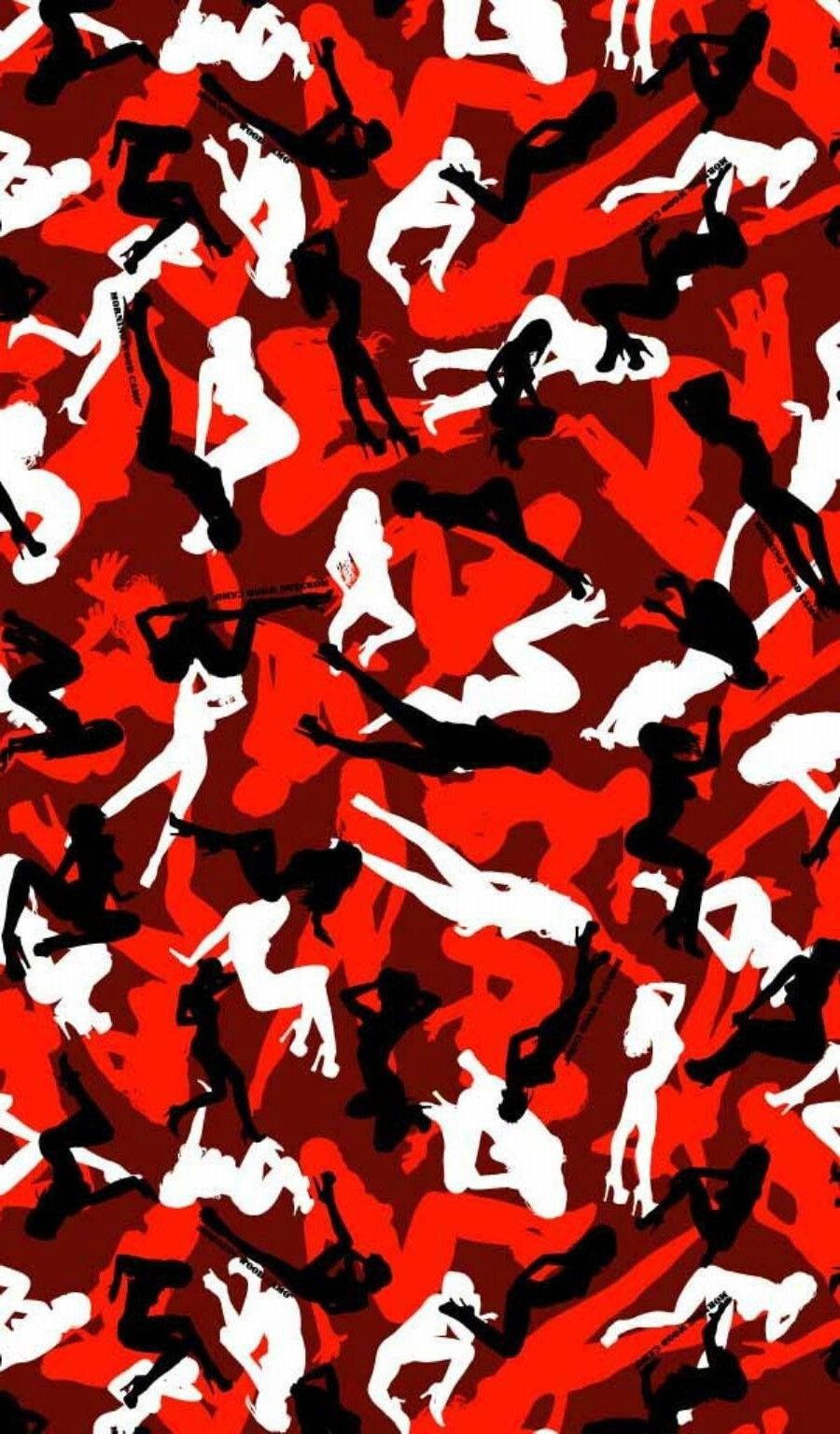 Bright Red Camouflage Pattern Wallpaper