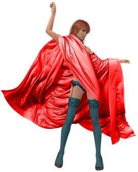 Red Cape Dance Pose Woman PNG