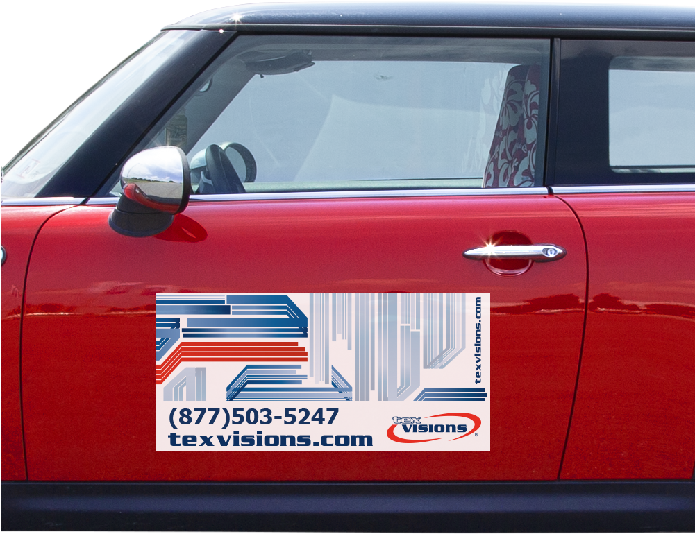 Red Car Side Viewwith Advertisement PNG