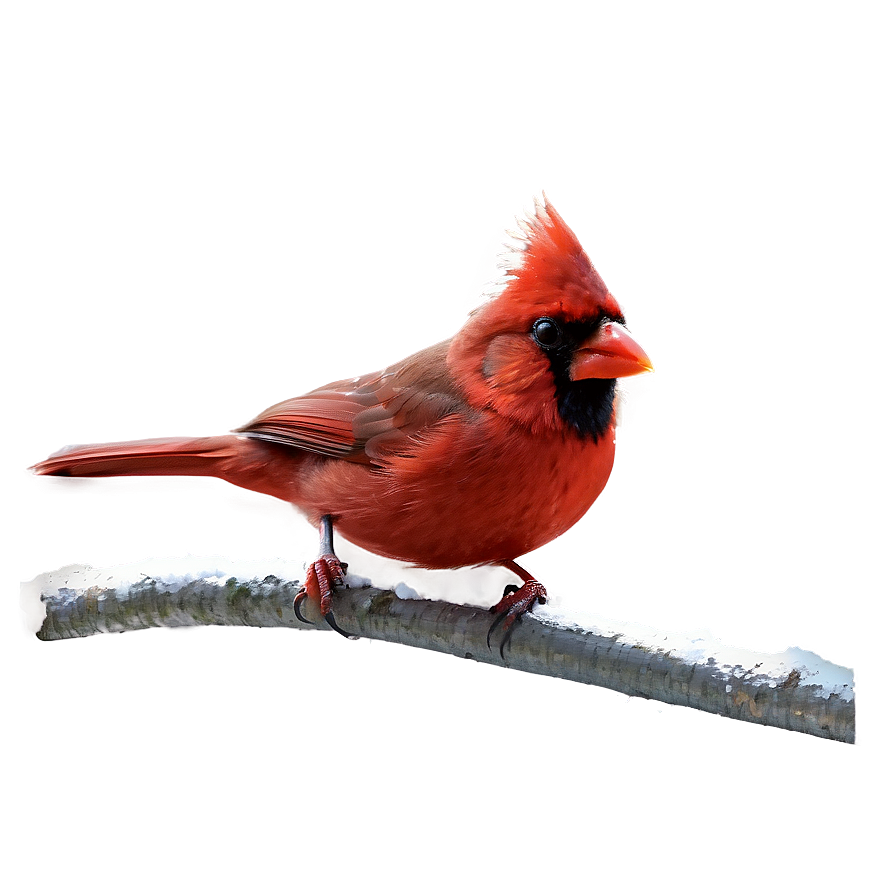 Red Cardinal Art PNG dab24 PNG — A vibrant male cardinal perches on a snow-dusted branch glowing with soft light against a muted pink background.