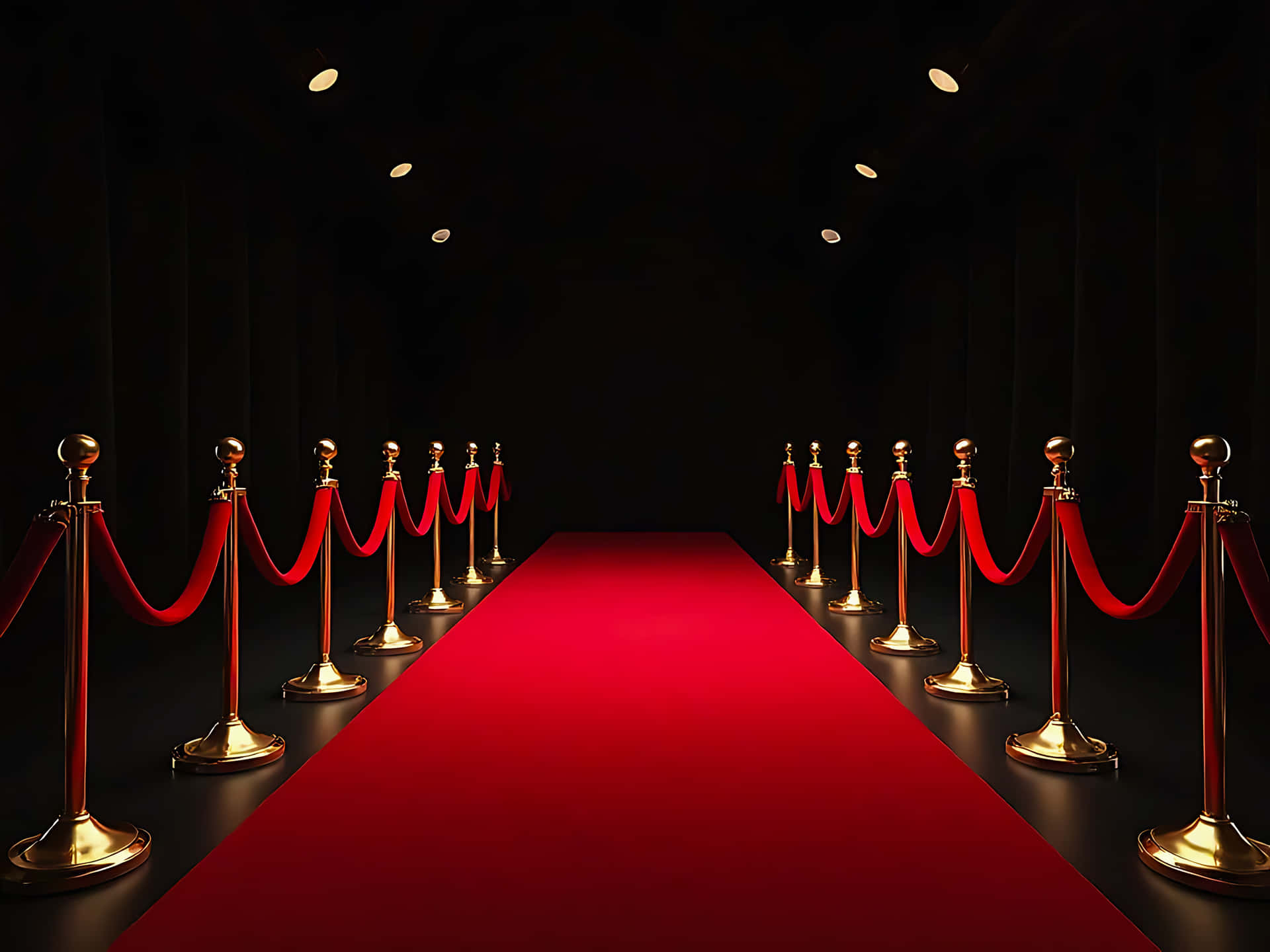 Red Carpet And Golden Stanchions Leading To A Dark Background Wallpaper