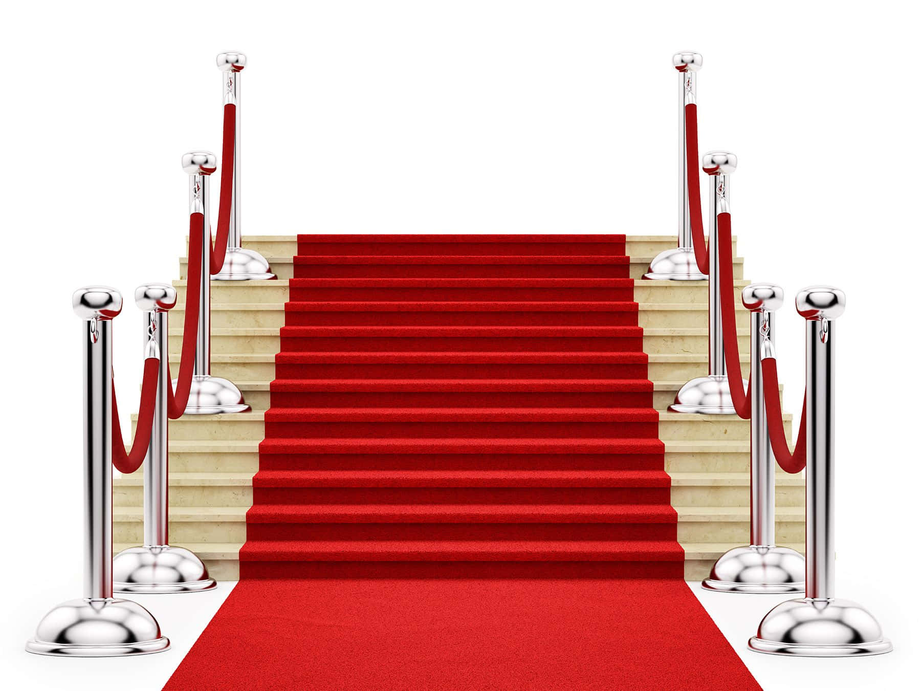 Red Carpet And Stairs With Metal Railings Wallpaper