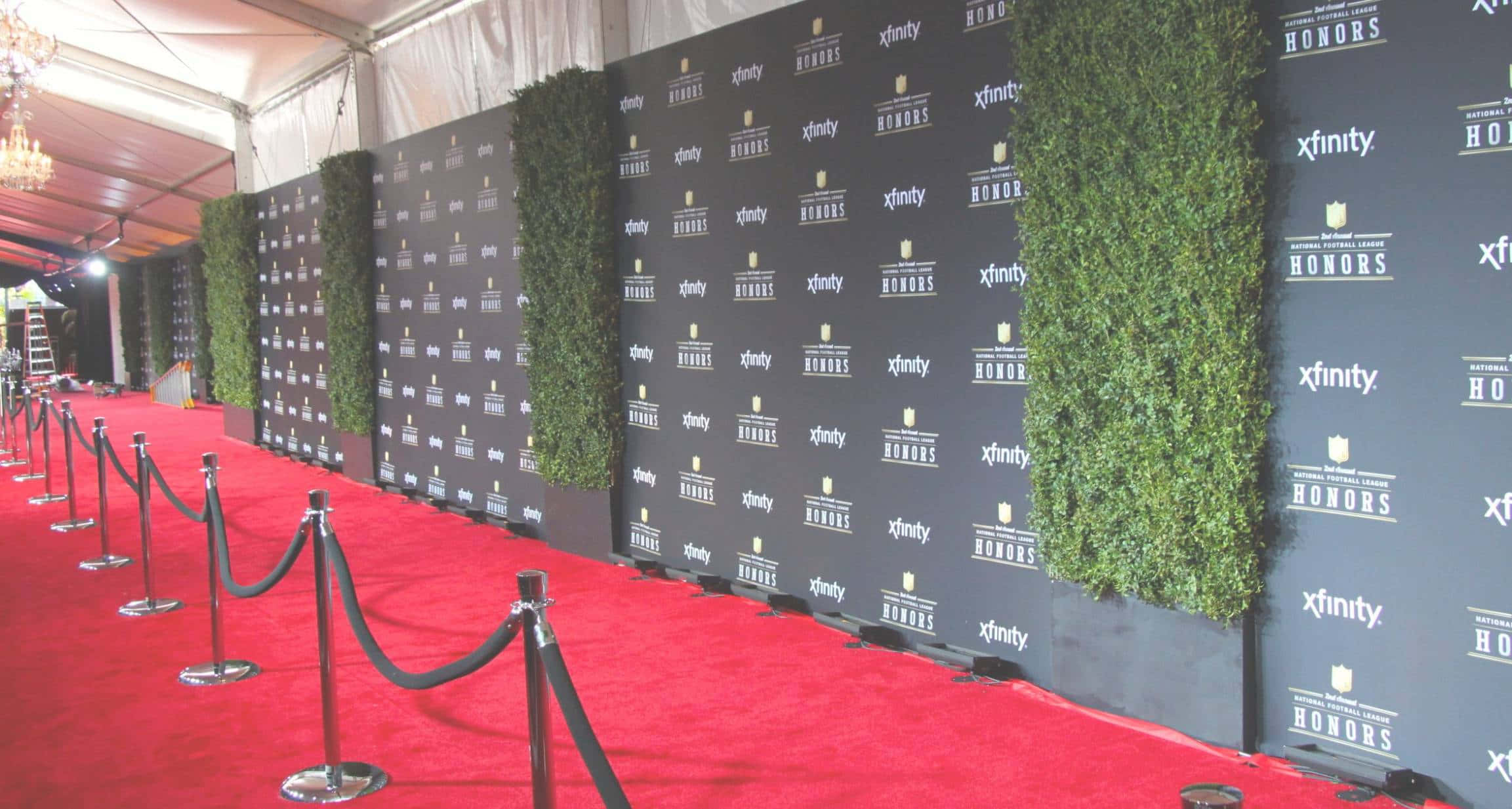 A Red Carpet With A Green Wall And Ropes Wallpaper