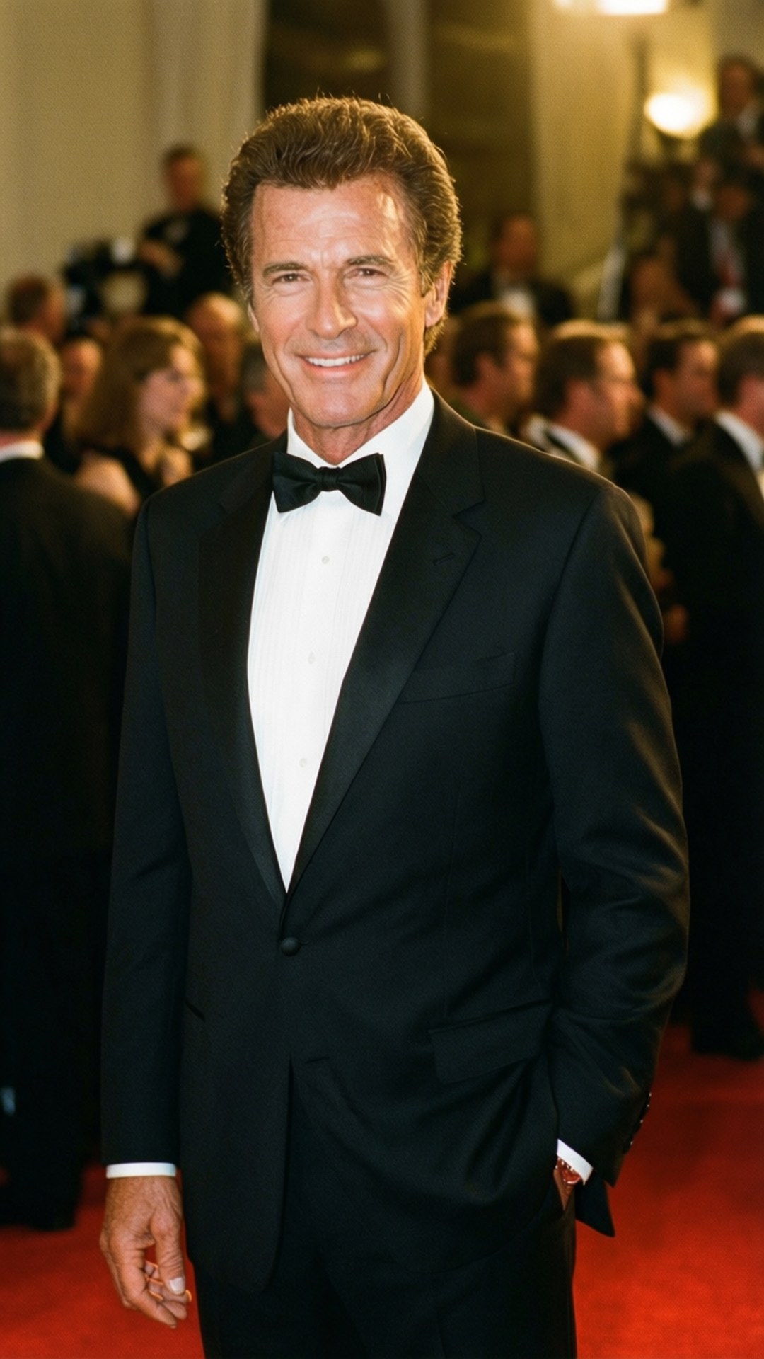 Burt Reynolds de smoking em um glamoroso tapete vermelho