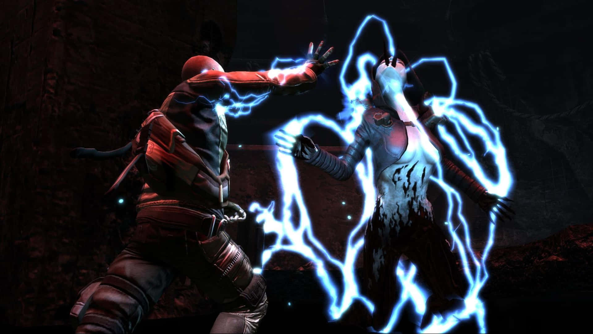 Red Character In Infamous Game Electrifying Someone Wallpaper