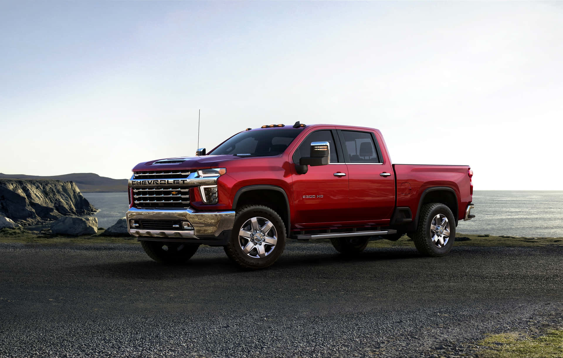 Red Chevrolet Silverado Coastal Backdrop Wallpaper