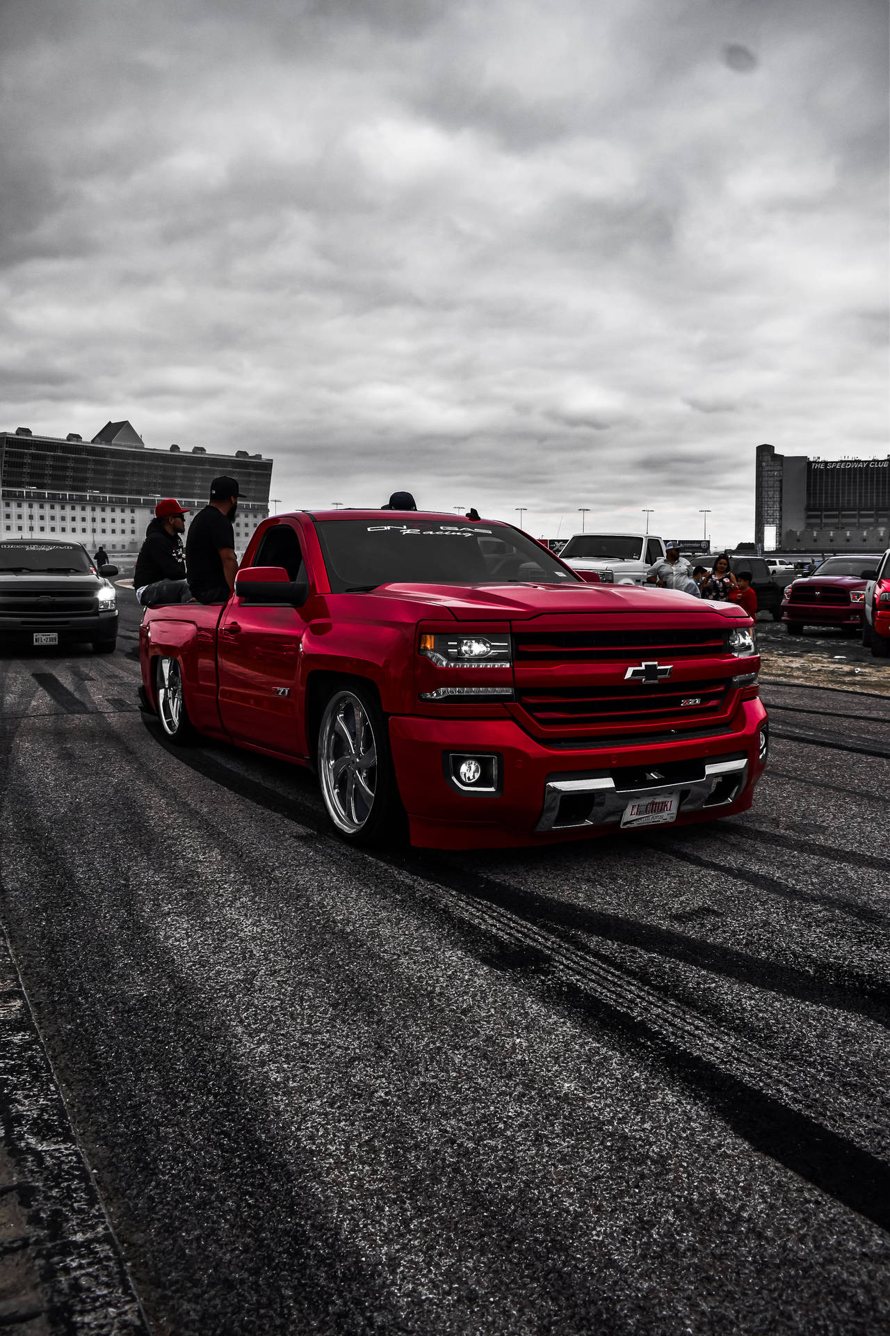 Red Chevy Dropped Truck Wallpaper