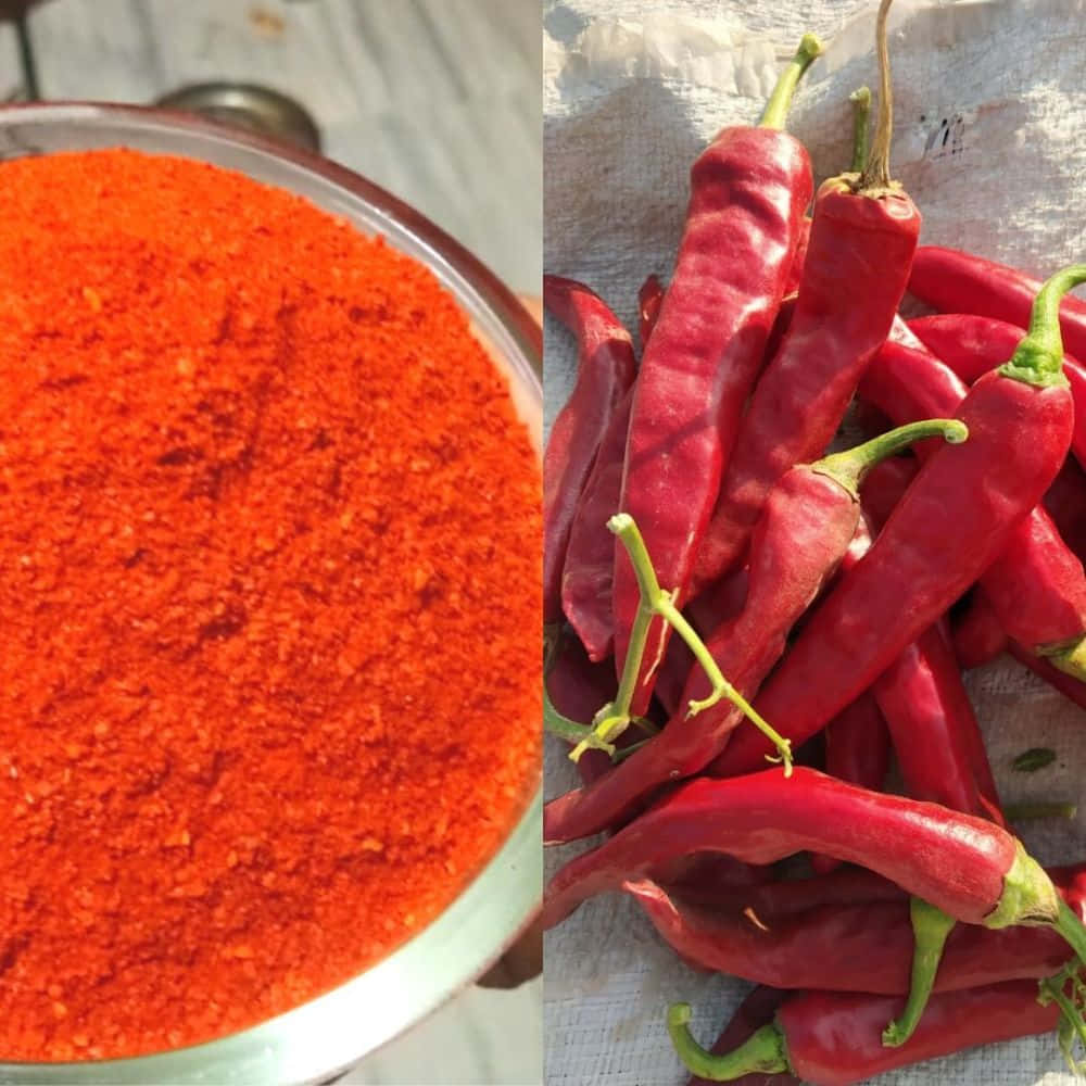 Poudre De Piment Rouge Vibrante Dans Un Bol Fond d'écran