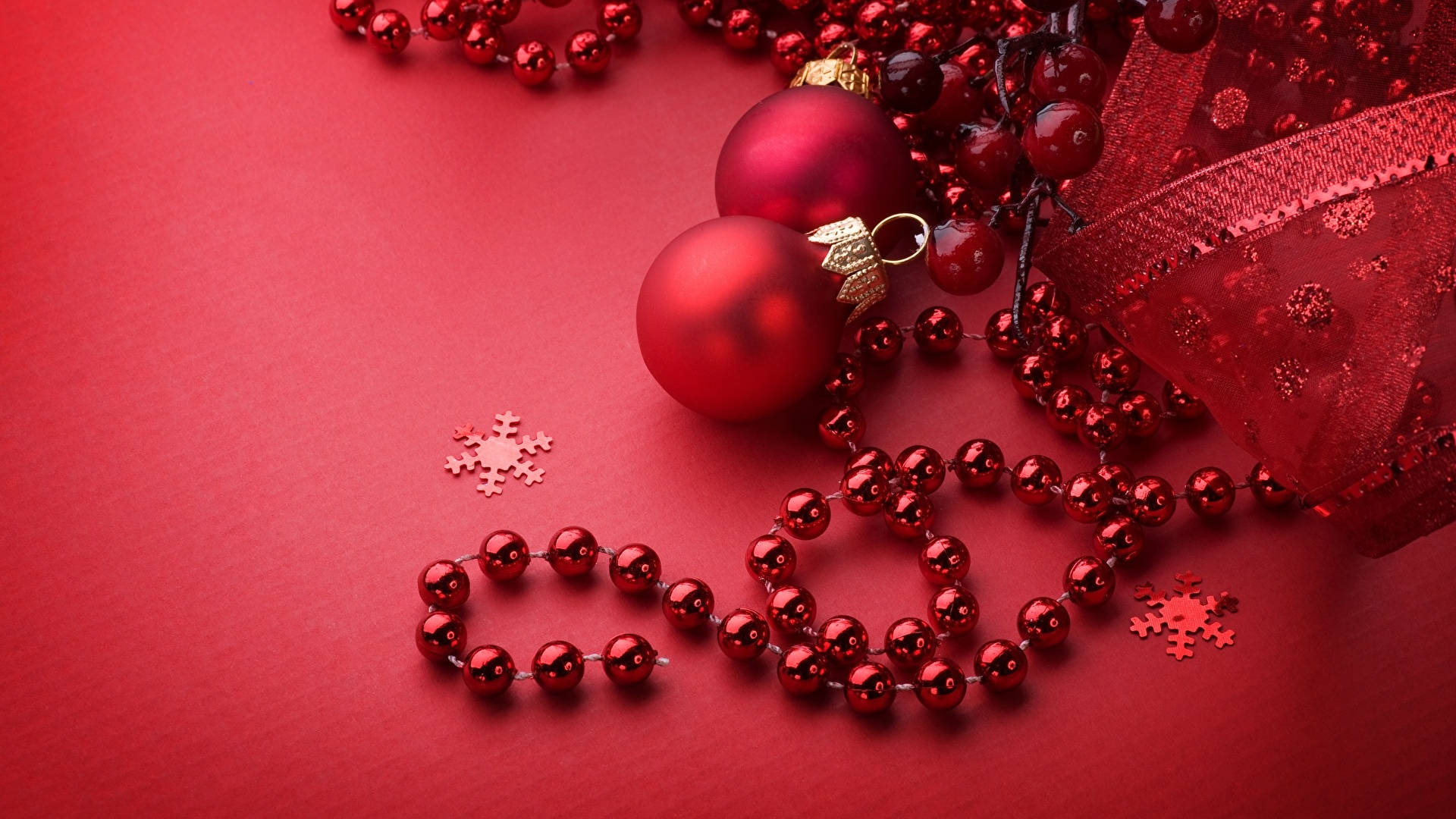Red Christmas Background Beads And Balls