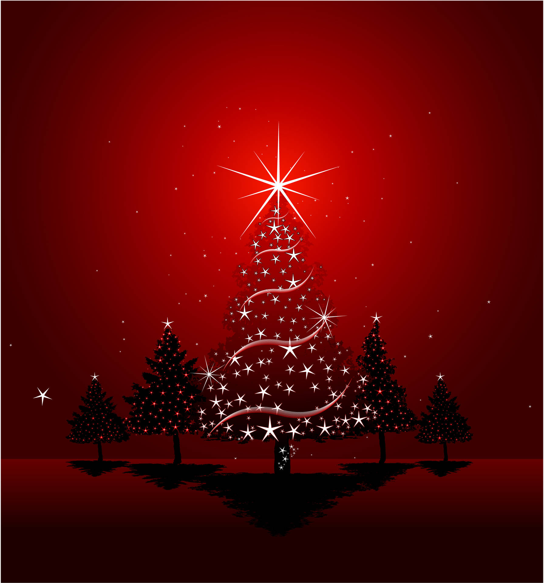 Red Christmas Background Sparkling Trees