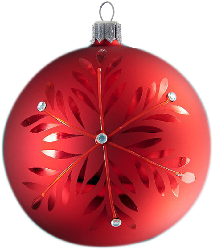 Red Christmas Ball Ornamentwith Floral Design PNG