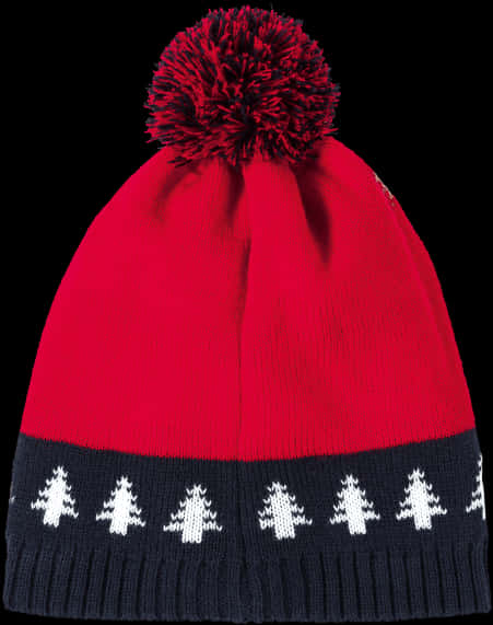Red Christmas Beaniewith Pom Pomand Tree Design PNG