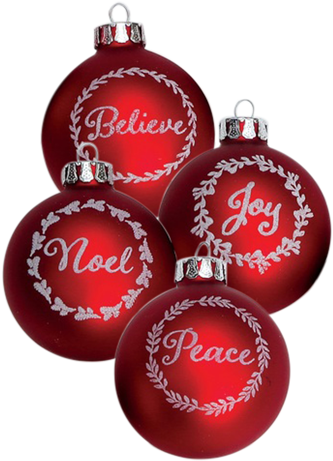 Red Christmas Ornamentswith Inspirational Words PNG