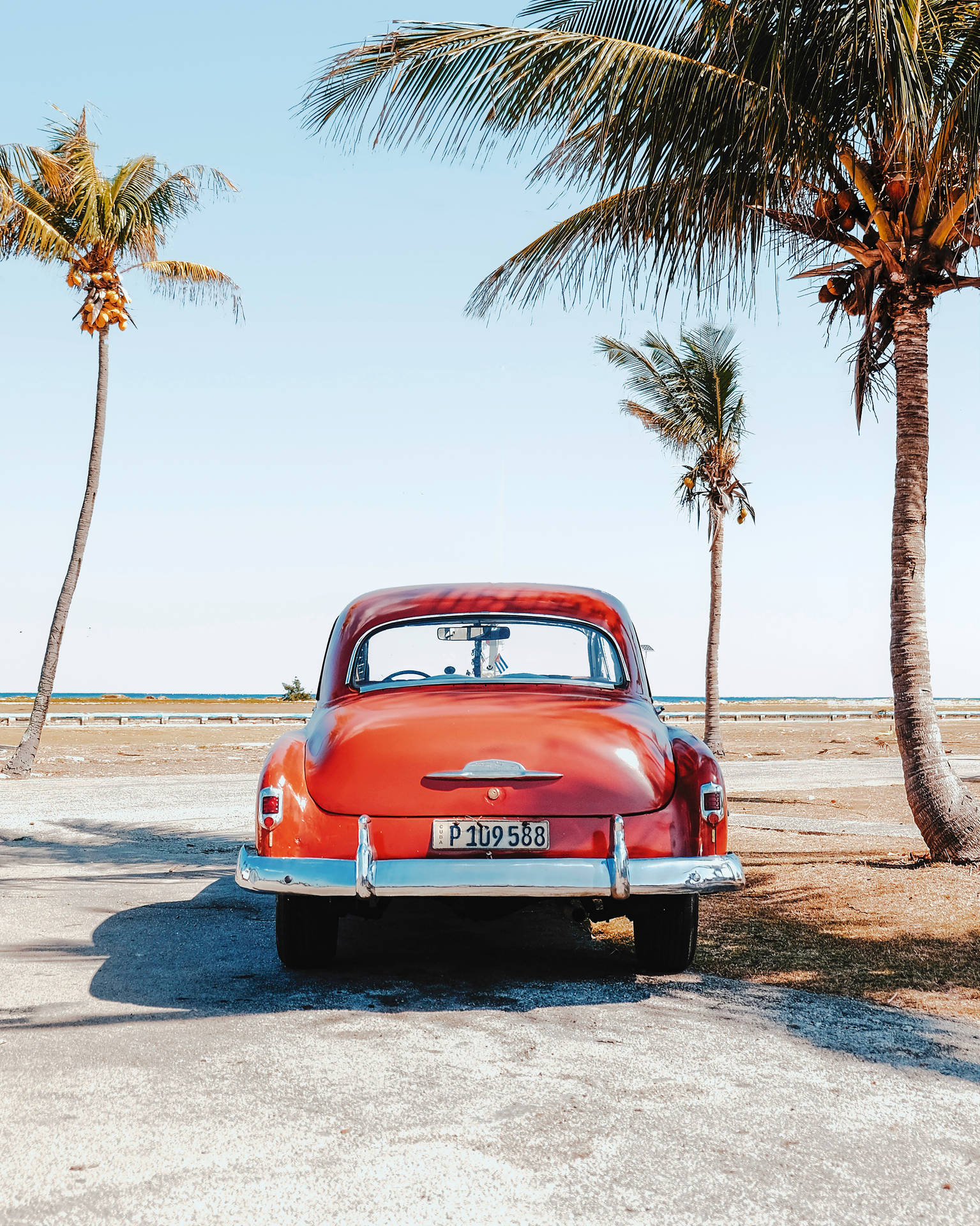Red Classic Car In Cuba Wallpaper