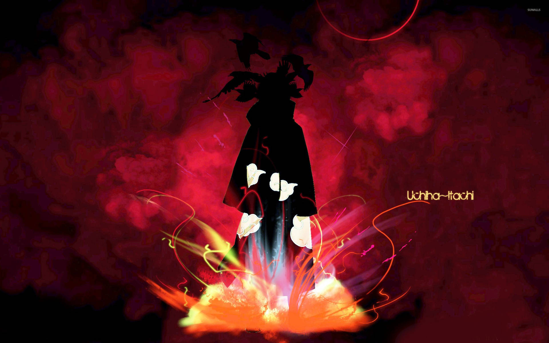 Itachi Uchiha casting a powerful legacy into the evening sky Wallpaper