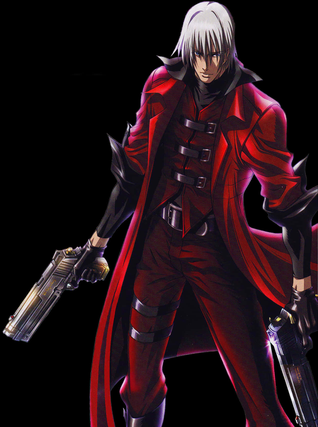 Download Red Coated Gun Wielding Anime Character | Wallpapers.com