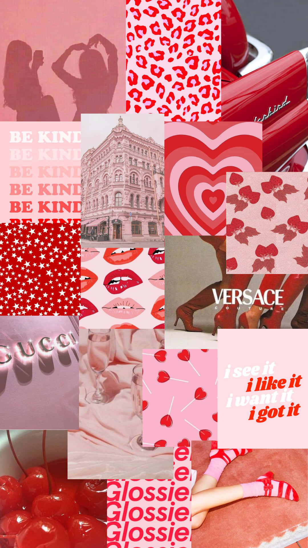 Collagedi San Valentino Con Oggetti Rossi E Rosa Sfondo