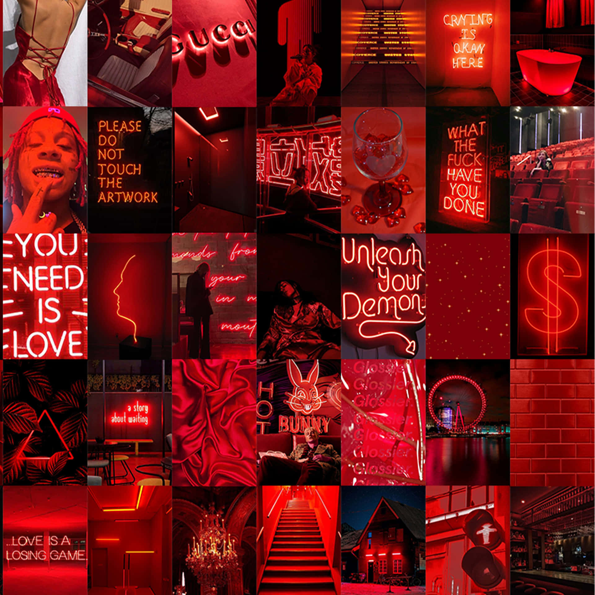 Red Collage – A colorful blend of elements Wallpaper