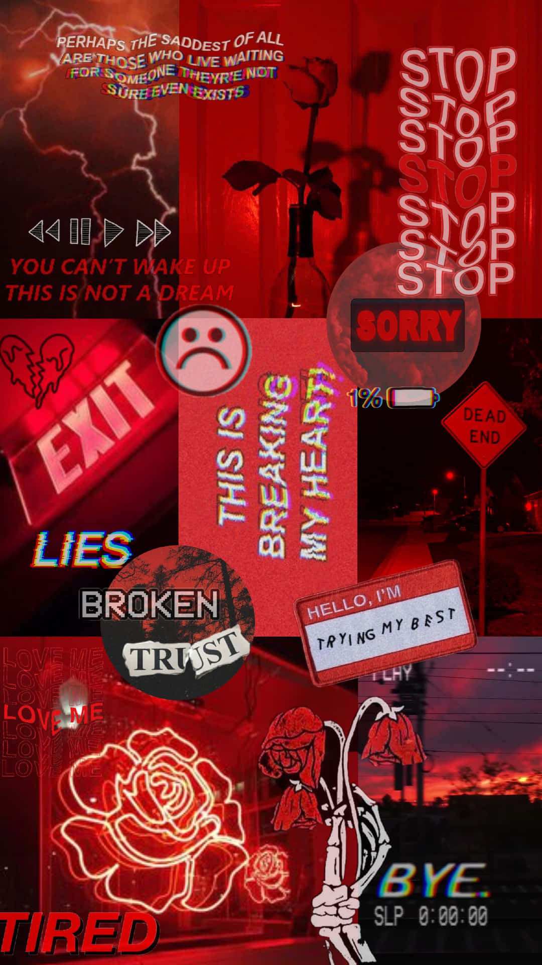 A Collage Of Different Pictures With Red Lights Wallpaper