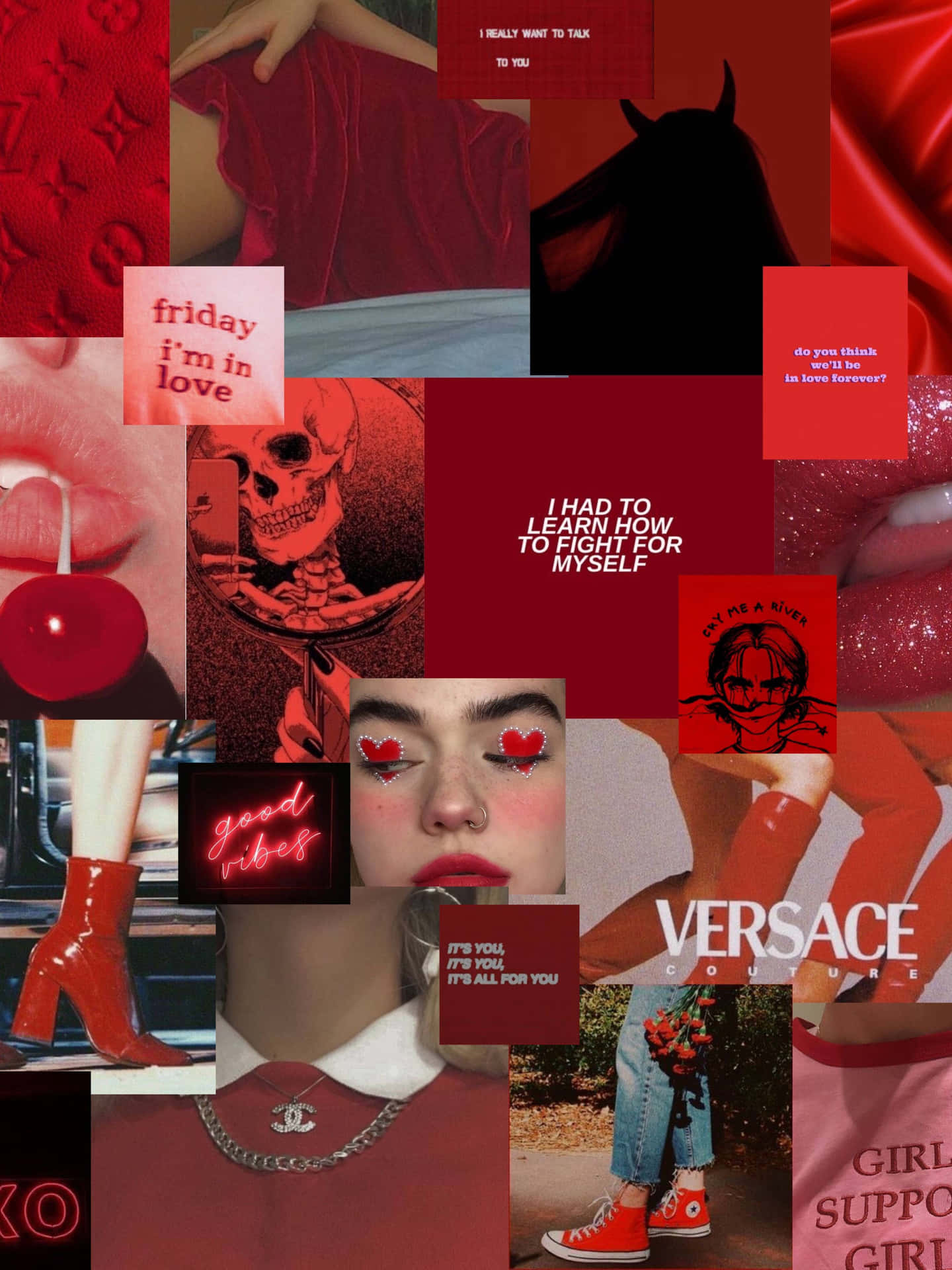 Vibrant Red Collage Wallpaper