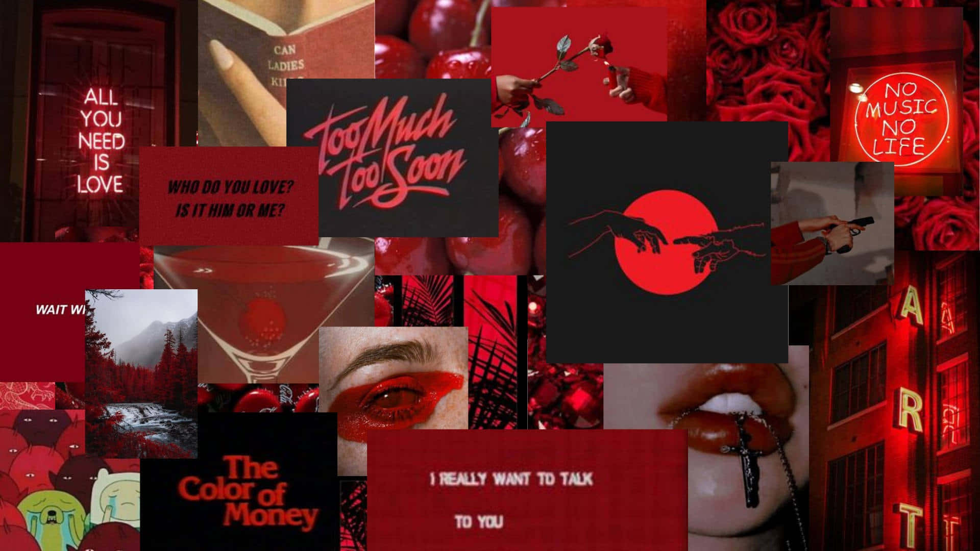 A Collage Of Red Pictures With A Red Background Wallpaper