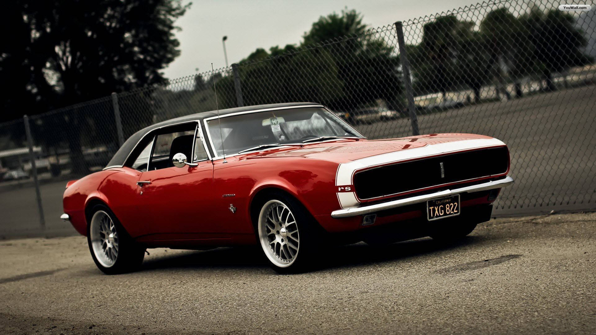 Red Convertible Chevrolet Muscle Car Wallpaper