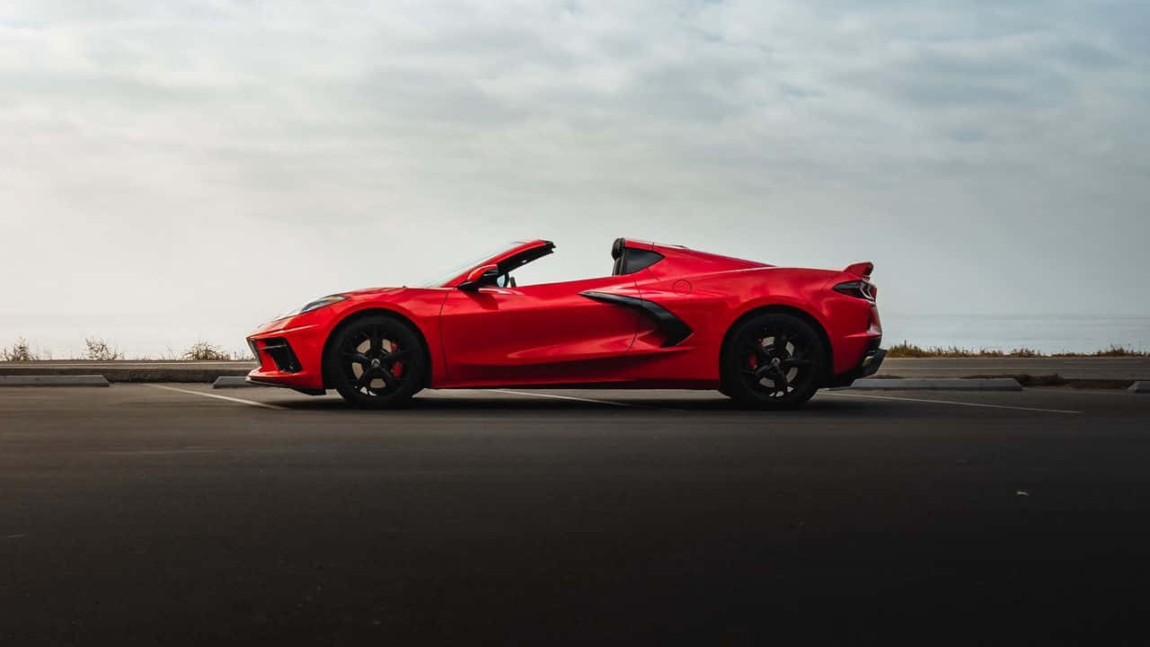 Red Corvette C8 Convertible Side View Wallpaper