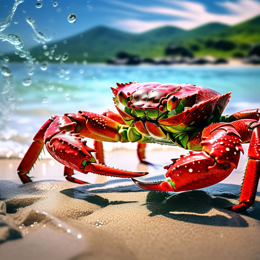Red Crab On Beach Sunny Day Wallpaper