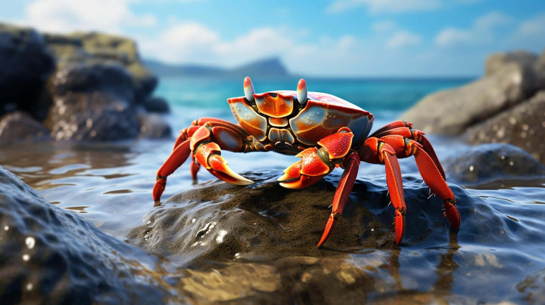 Red Crab On Rocky Shore Wallpaper