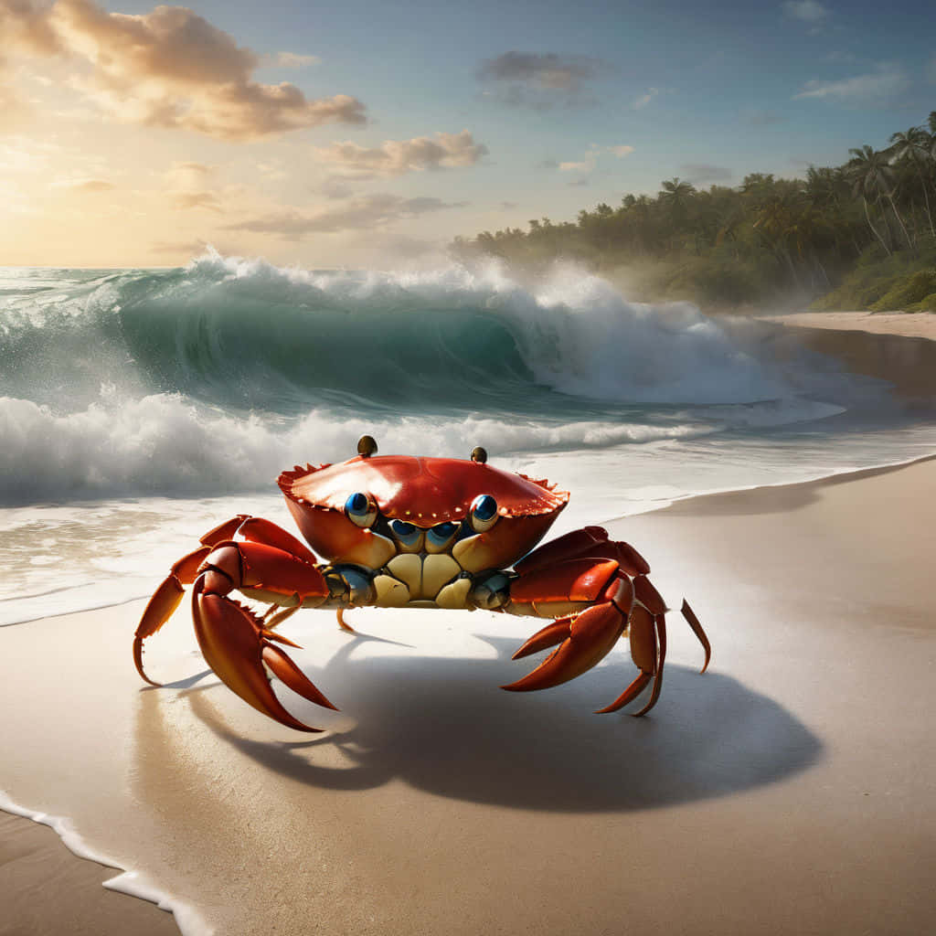 Red Crab On Tropical Beach Wallpaper