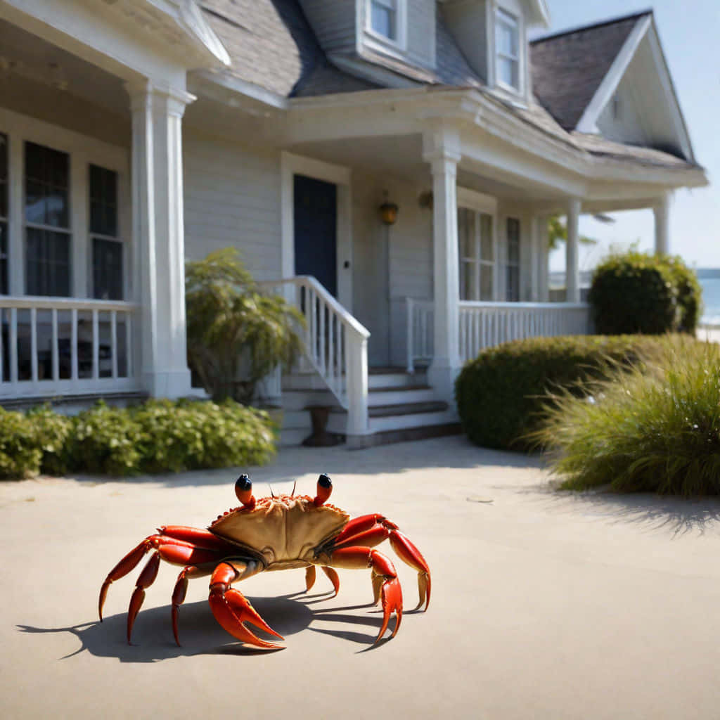 Red Crab Outside Beach House Wallpaper