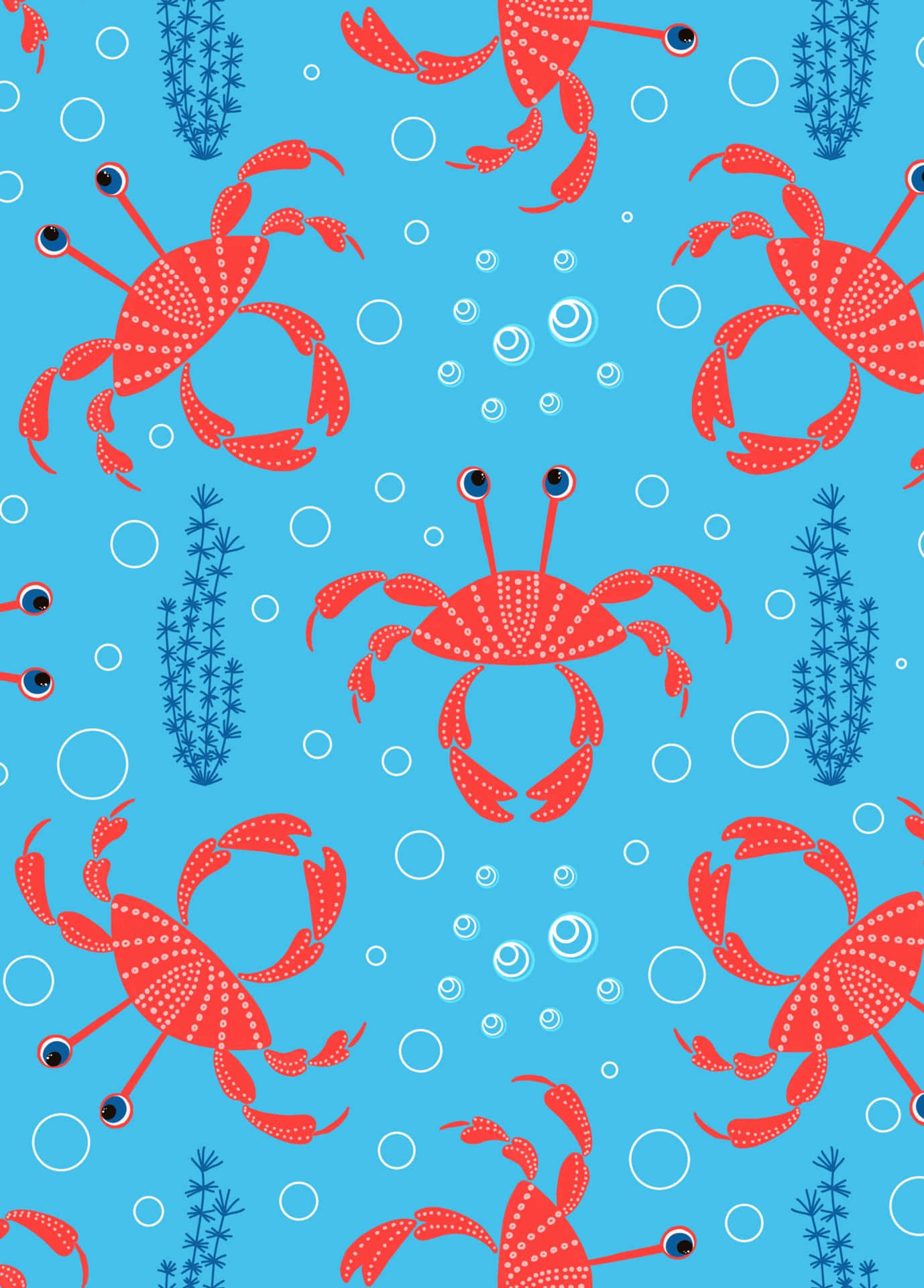 Red Crabs Blue Background Pattern Wallpaper