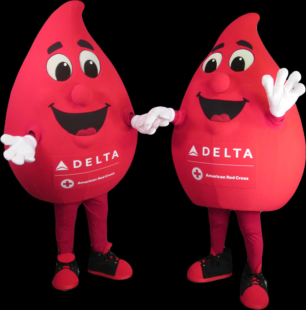 Red Cross Blood Drop Mascots Delta Promotion PNG