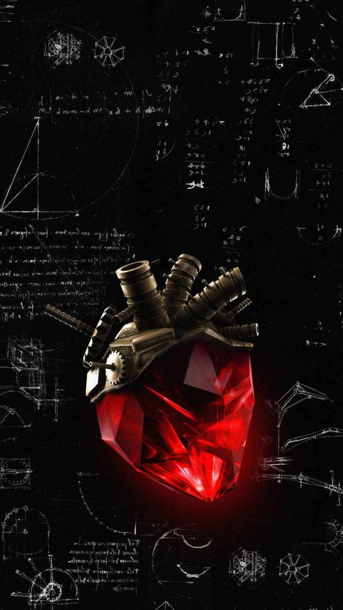 Red Crystal Robotic Heart Wallpaper