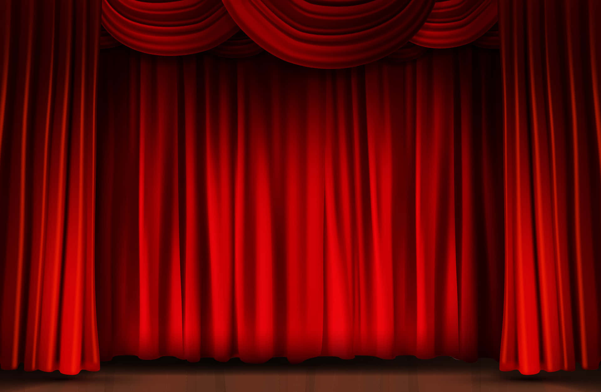 Red Curtain With A Wooden Floor And A Wooden Stage