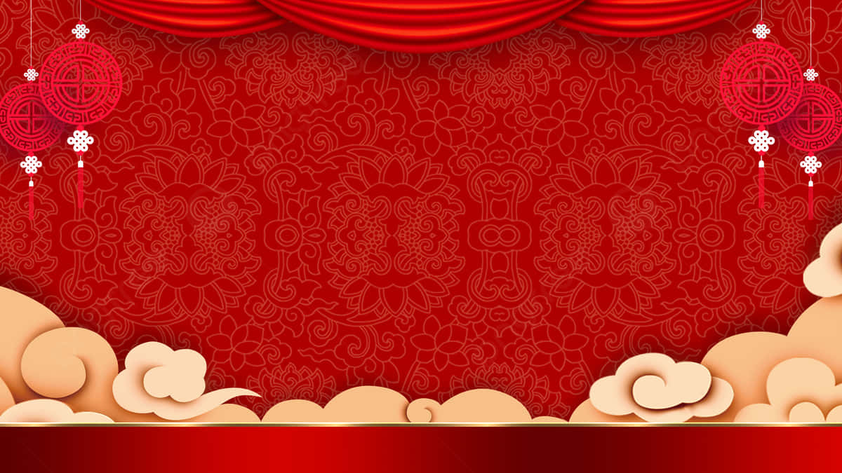 Red Background With Chinese Lanterns And Red Curtains