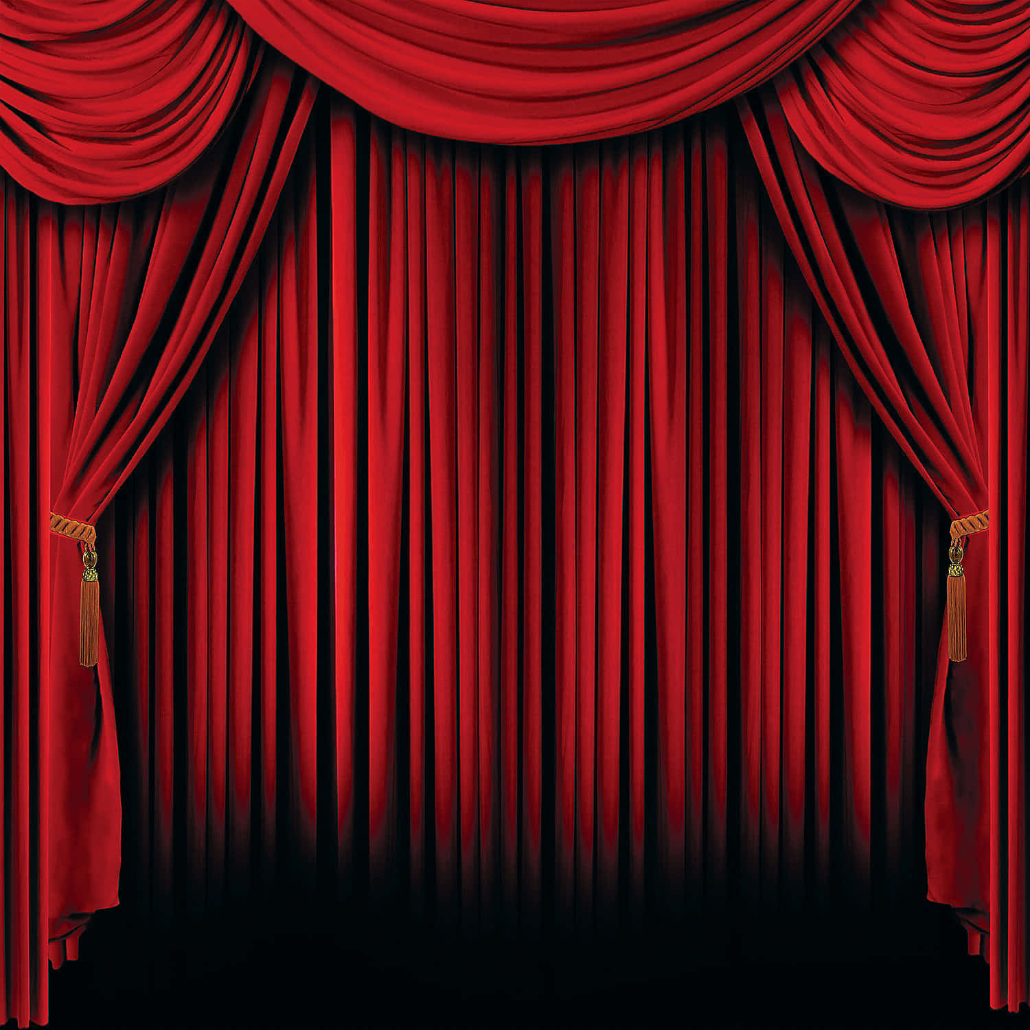 A dark red curtain fades over a stage