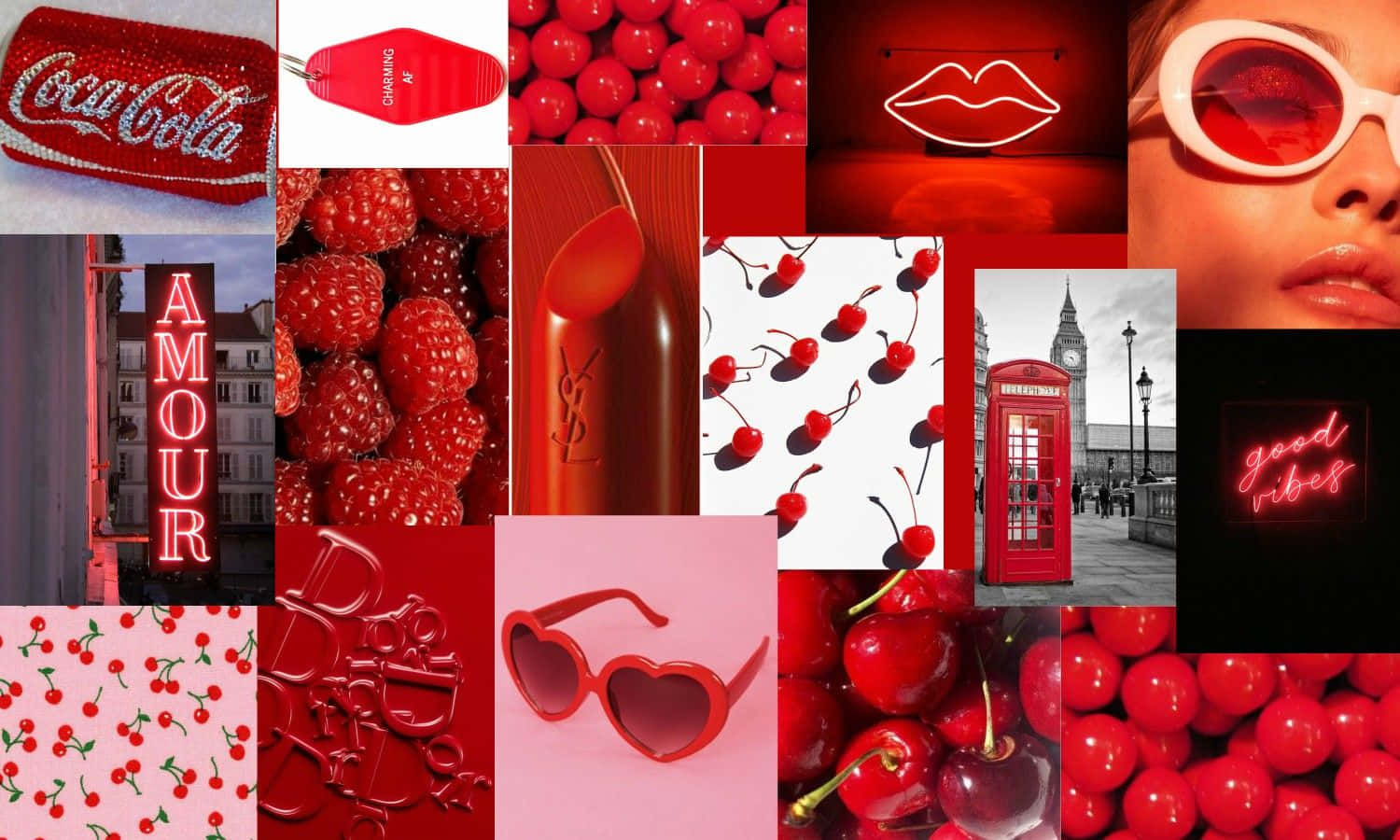 Rød kirsebær collage - coca cola logo Wallpaper
