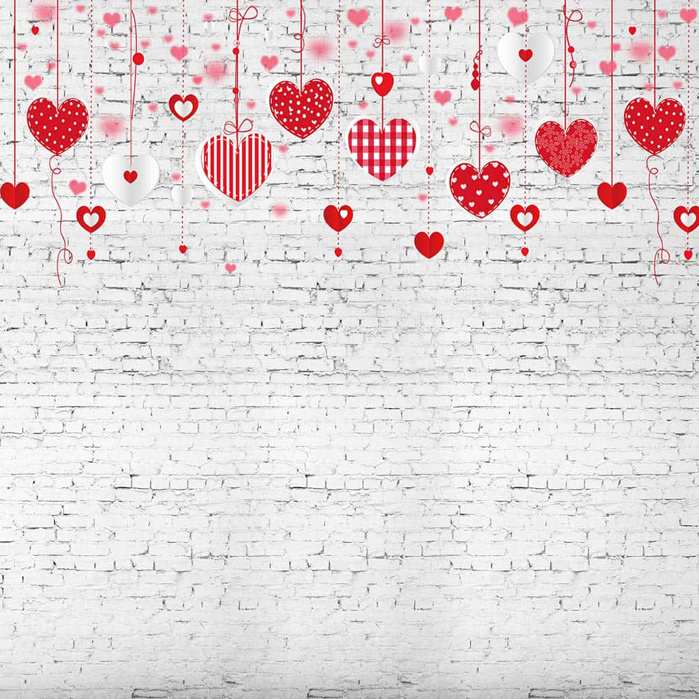 Rød Sød Valentinsdag Hjerter Banner Med Mursten Væg Wallpaper