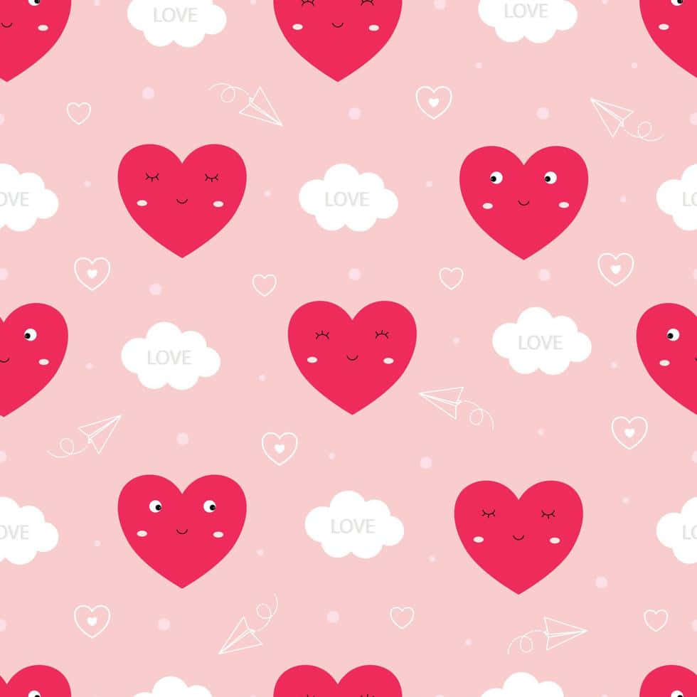 Patrónde Corazones Rojos Y Adorables De San Valentín En Estilo De Dibujos Animados. Fondo de pantalla