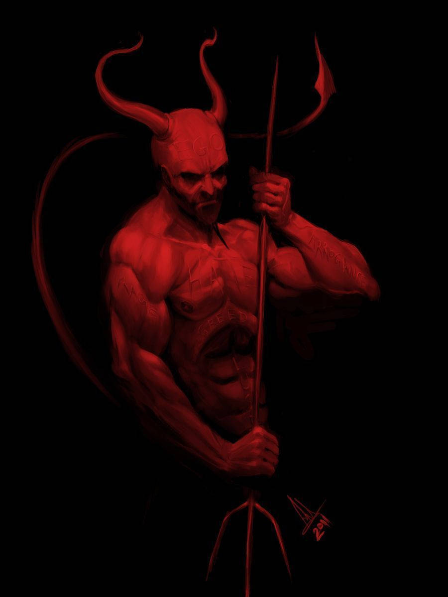 Red Dark Devil With Fork Background