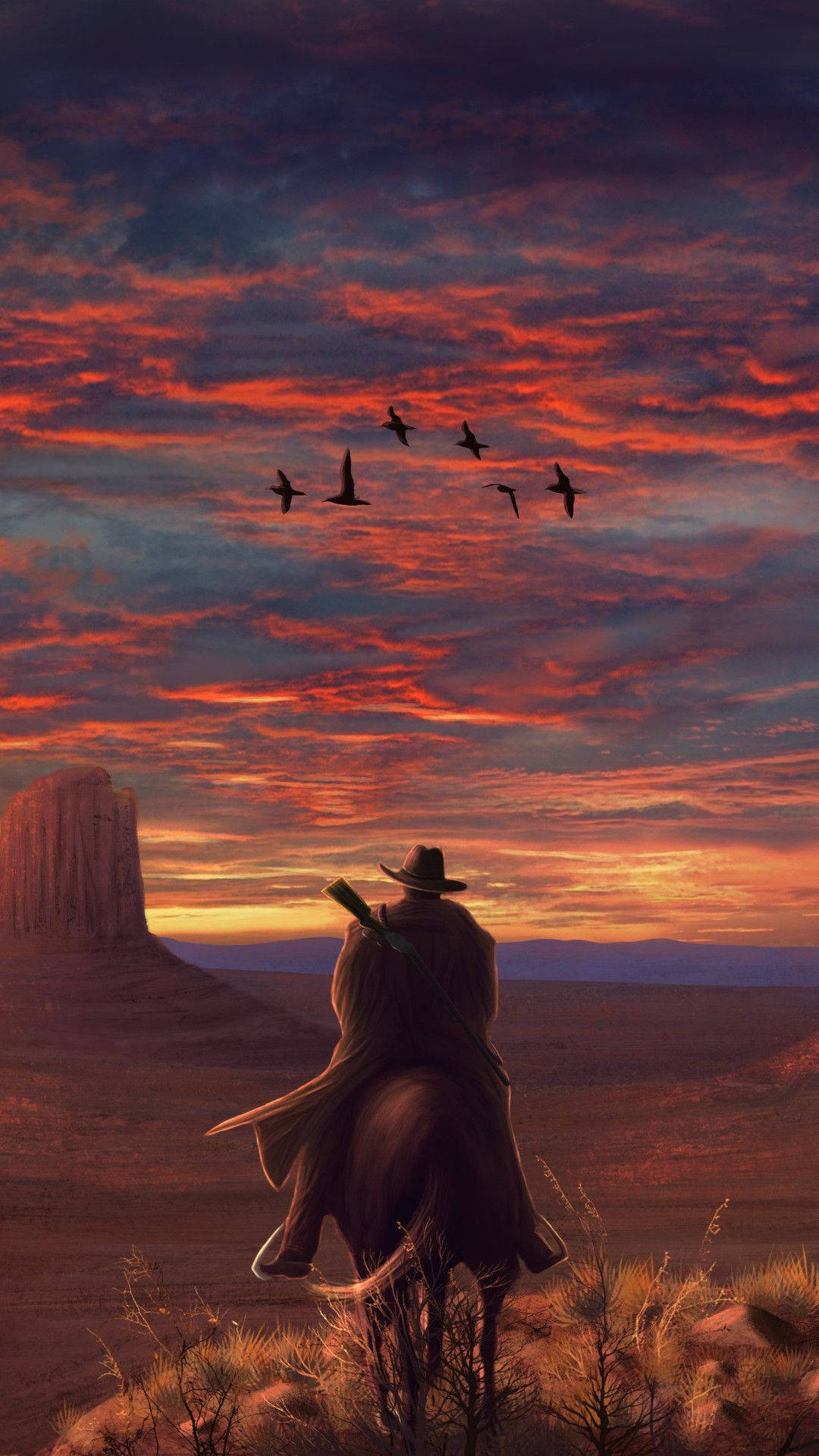 Red Dead iPhone Sunset And Birds Wallpaper