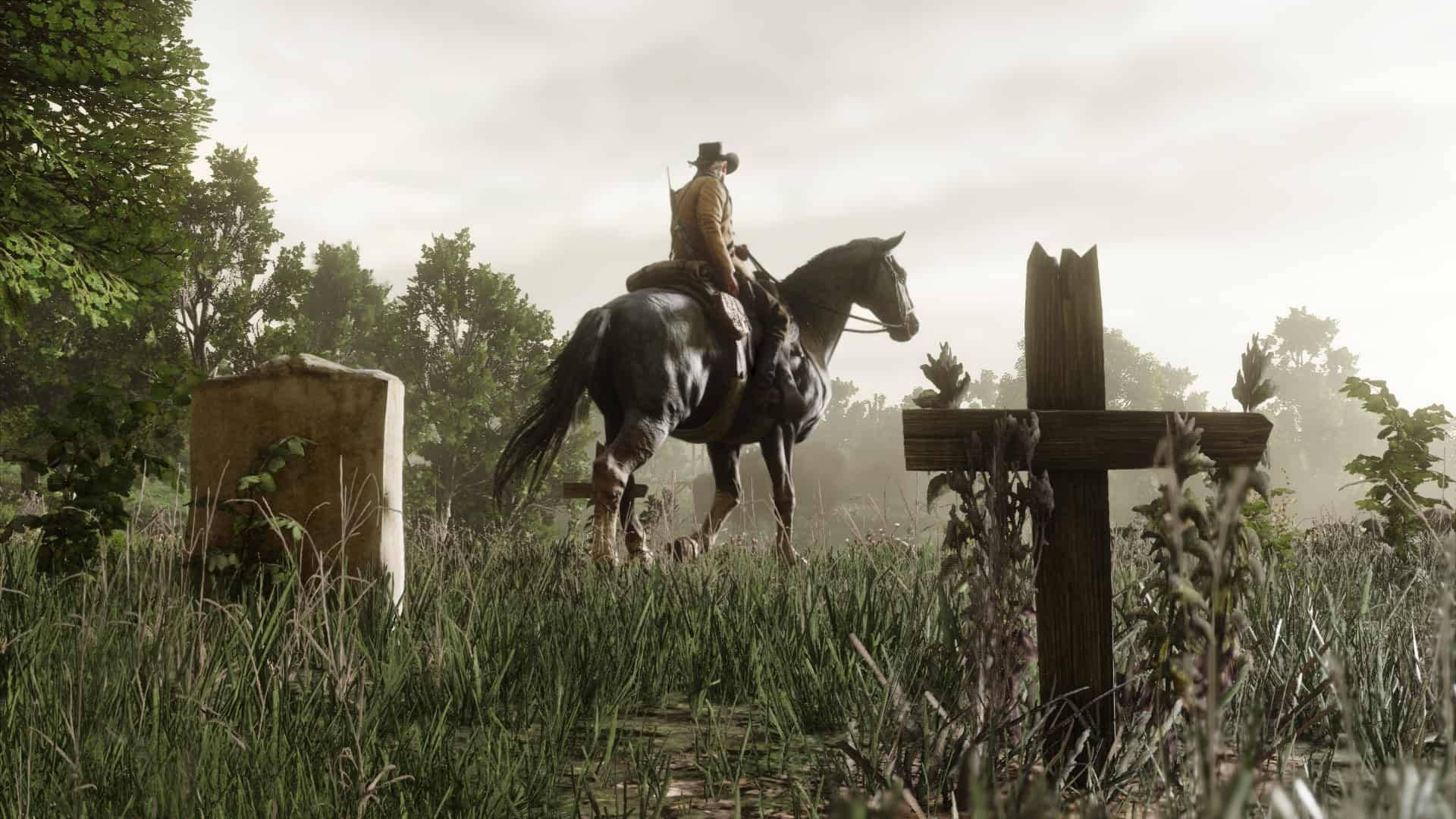 Red Dead Redemption 2 4K Pass By A Cemetery Wallpaper