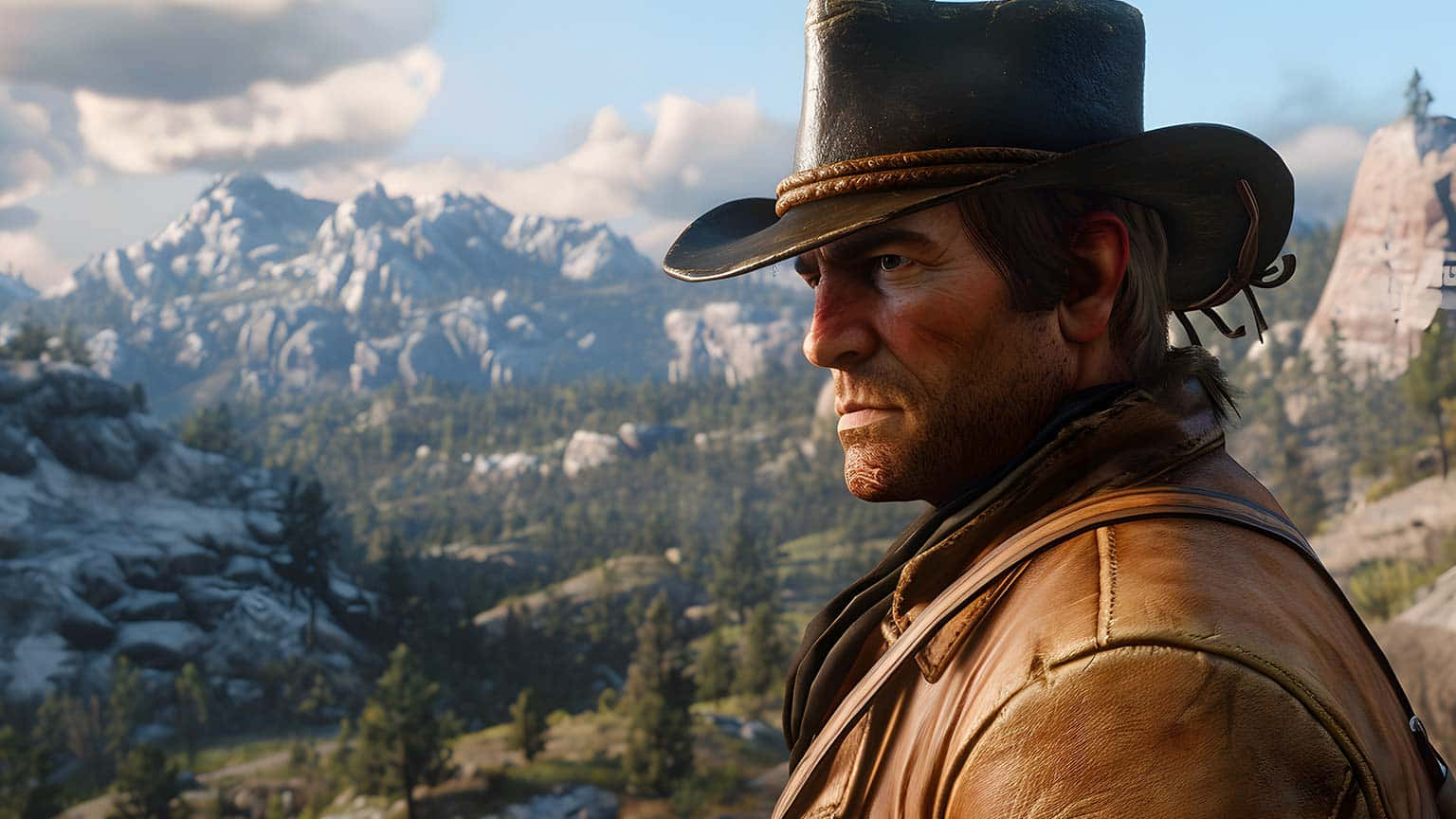 Red Dead Redemption2 Cowboy Gazingat Mountains Wallpaper